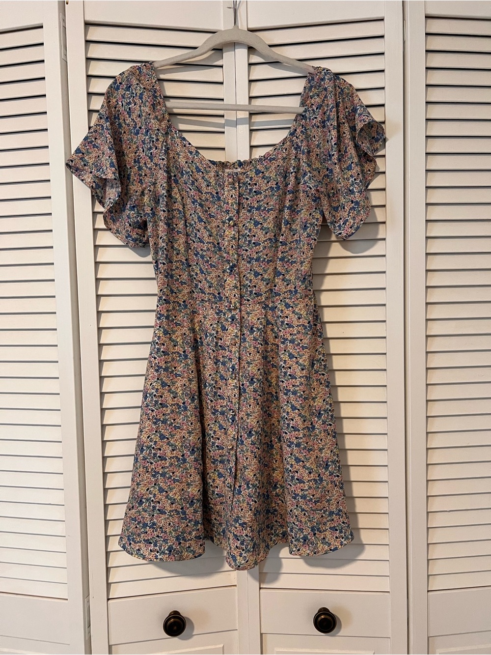 Sienna Sky Floral Scoop-Neck Fit & Flare Dress in Blue and Pink
